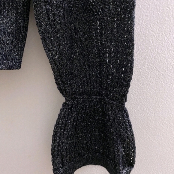 Anthropologie Sz L Metallic V-Neck Twofer Sweater Black Woven Sleeve Chic Night - Picture 9 of 15